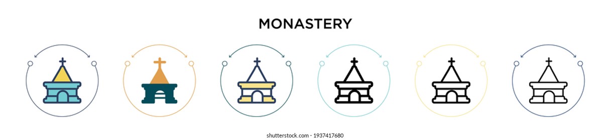 Monastery icon in filled, thin line, outline and stroke style. Vector illustration of two colored and black monastery vector icons designs can be used for mobile, ui, web