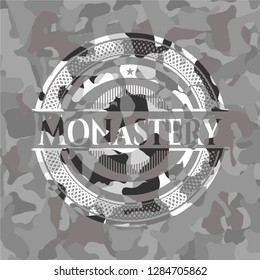 Monastery on grey camouflaged pattern