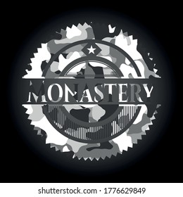 Monastery on grey camouflaged pattern 