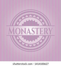Monastery retro style pink emblem. Vector Illustration. Detailed.