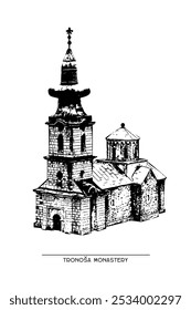 Tronoša Monastery sketch on white background