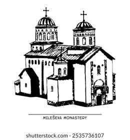 Esboço do Mosteiro de Mileševa sobre fundo branco
