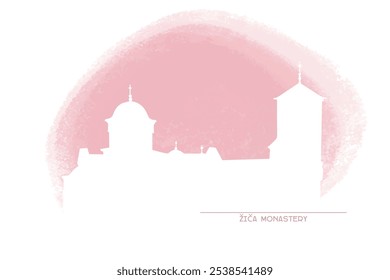 Žiča Monastery white silhouette on background of pastel shape isolated