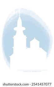 Tronoša Monastery white silhouette on background of pastel shape isolated