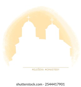 Mileševa Monastery white silhouette on background of pastel shape isolated