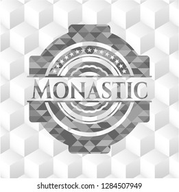 Monastic grey emblem with geometric cube white background