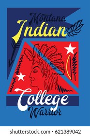 monatana indian,t-shirt print poster vector illustration