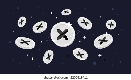 Monavale (MONA) coins falling from the sky. MONA cryptocurrency concept banner background.