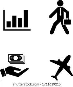 monay, airplane and graph icon set