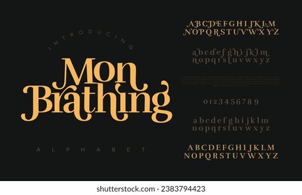 Monbrathing premium luxury elegant alphabet letters and numbers. Elegant wedding typography classic serif font decorative vintage retro. Creative vector illustration