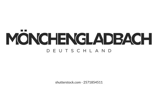 Monchengladbach Deutschland, modern and creative vector illustration design featuring the city of Germany as a graphic symbol and text element, set against a white background