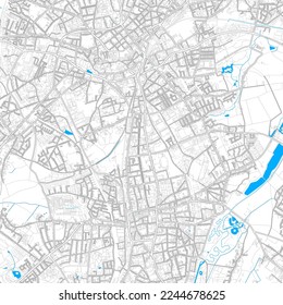 Monchengladbach, North Rhine-Westphalia, Germany high resolution vector map with editable paths. Bright outlines for main roads. Use it for any printed and digital background. 