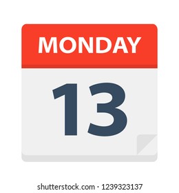 Monday 13 - Calendar Icon. Vector illustration of week day paper leaf.