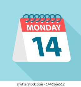 Monday 14 - Calendar Icon - Vector Illustration