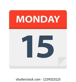 Monday 15 - Calendar Icon. Vector illustration of week day paper leaf.