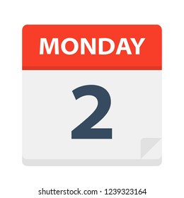 Monday 2 - Calendar Icon. Vector illustration of week day paper leaf.