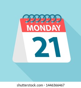 Monday 21 - Calendar Icon - Vector Illustration