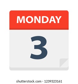 Monday 3 - Calendar Icon. Vector illustration of week day paper leaf.
