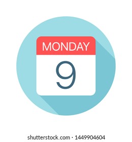 Monday 9 - Calendar Icon - Vector Illustration
