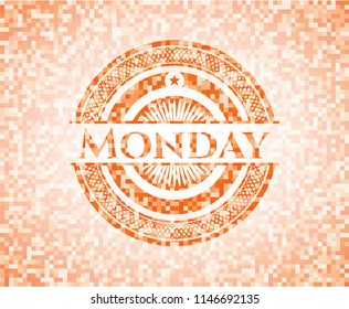 Monday abstract orange mosaic emblem with background