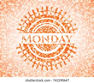 Monday abstract orange mosaic emblem with background