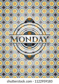 Monday arabic style badge. Arabesque decoration.