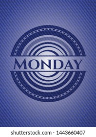 Monday badge with jean texture. Vector Illustration. Detailed.