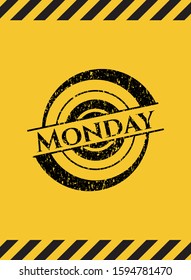 Monday black grunge emblem with yellow background. Vector Illustration. Detailed.