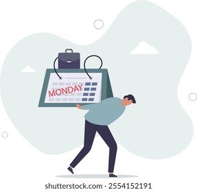 Monday blues, fatigue and fear of routine office work, depression or sadness, drowsiness and disappointment on Monday morning.flat characters.