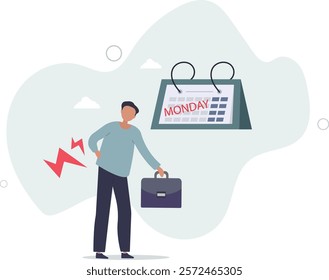 Monday blues, fatigue and fear of routine office work, depression or sadness, drowsiness and disappointment on Monday morning.flat characters.