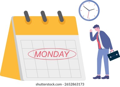 Segunda-feira de blues, fadiga e medo de trabalho de escritório de rotina, depressão ou tristeza,
