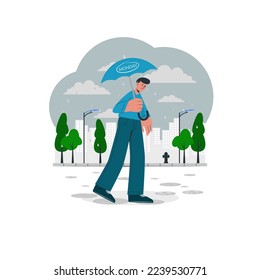 Monday blues, raining dan sadness. tired and fear of routine office work, depression worker, sleepy and frustrated on Monday morning, tired and sleepy businessman going to work