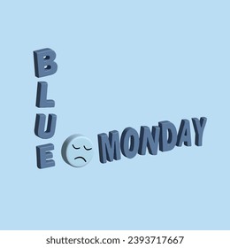 Monday blues, tired and fear of routine office work, depression. Blue Monday concept. Realistic 3d object cartoon style. Vector colorful illustration.