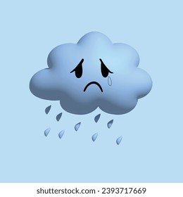 Monday blues, tired and fear of routine office work, depression. Blue Monday concept. Realistic 3d object cartoon style. Vector colorful illustration.