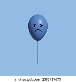 Monday blues, tired and fear of routine office work, depression. Blue Monday concept. Realistic 3d object cartoon style. Vector colorful illustration.