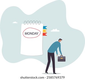 Monday blues, tired and fear of routine office work, depression or sadness worker, sleepy and frustrated on Monday morning,business concept.flat character.