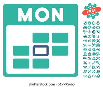 Monday Calendar Grid icon with bonus settings pictures. Vector illustration style is flat iconic symbols, cobalt and cyan, white background.