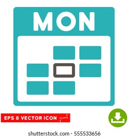 Monday Calendar Grid icon. Vector EPS illustration style is flat iconic bicolor symbol, grey and cyan colors.