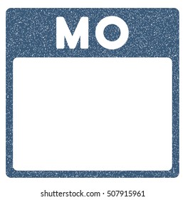 Monday Calendar Page grainy textured icon for overlay watermark stamps. Flat symbol with dust texture. Dotted vector blue ink rubber seal stamp with grunge design on a white background.