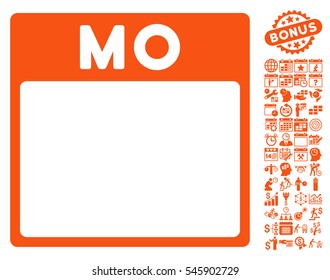 Monday Calendar Page icon with bonus calendar and time management pictograph collection. Vector illustration style is flat iconic symbols, orange, white background.
