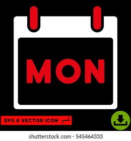 Monday Calendar Page icon. Vector EPS illustration style is flat iconic bicolor symbol, red and white colors.