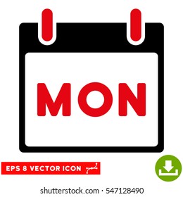 Monday Calendar Page icon. Vector EPS illustration style is flat iconic bicolor symbol, intensive red and black colors.
