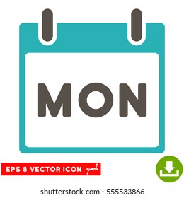 Monday Calendar Page icon. Vector EPS illustration style is flat iconic bicolor symbol, grey and cyan colors.