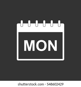 Monday calendar page pictogram icon. Simple flat pictogram for business, marketing, internet concept on black background. Trendy modern vector symbol for web site design or mobile app
