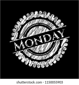 Monday chalkboard emblem on black board