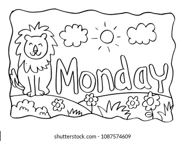 Monday coloring page with lion