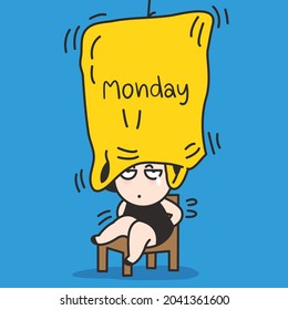 Monday Consuming Plastic Bag Seem Falling Over And Killing A Depressed Arrested Girl. The Woman Is Strangled By Plastic Bag. Suffering From Monday Blues Concept Card Character illustration