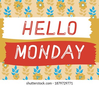 Monday day, card with text. Flat vector stock illustration. Scandinavian lettering from weekday monday. Cute day of the week for organizer, planner, bullet journal. Day of the week illustration