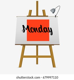 Monday. Days of week. Colorful vector illustration on easel