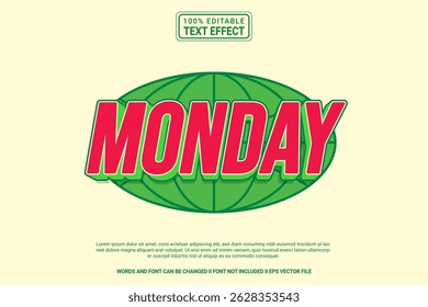 Monday Editable Vector 3D Text Effect – colorful and modern typography with vintage style for poster, branding, social media